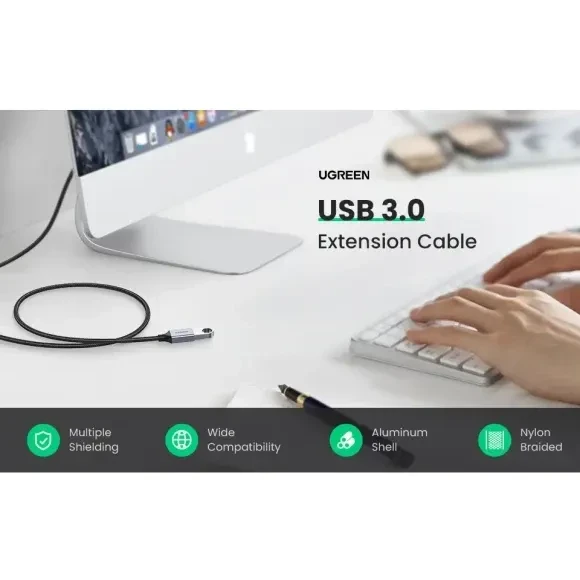 В Украине Переходник UGREEN US115 USB-A - USB 3.0 0.5m Gray (90403193)