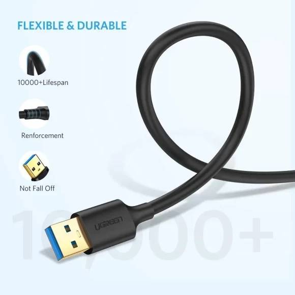 Кабель UGREEN US128 USB-A 3.0-USB-A 3.0 1m Black 10370 (90403223) Роз'єм 2 USB тип А (папа)