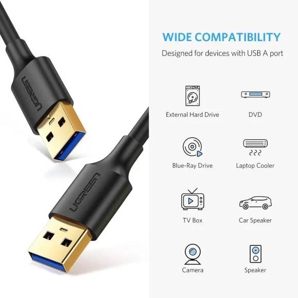 Кабель UGREEN US128 USB-A 3.0-USB-A 3.0 1m Black 10370 (90403223) Вид кабель