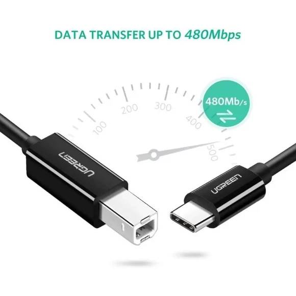 Кабель UGREEN US241 USB Type-C - USB Type-B 1 m Black (90403477) Роз'єм 1 USB тип C (папа)