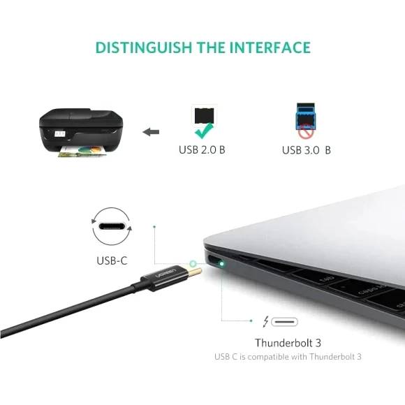 Кабель UGREEN US241 USB Type-C - USB Type-B 1 m Black (90403477) Роз'єм 2 USB тип B (папа)