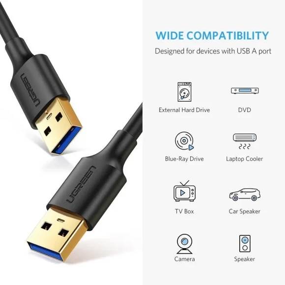 Кабель UGREEN US128 USB-A 3.0 Male to Male Cable 3m Black (90576) Вид кабель