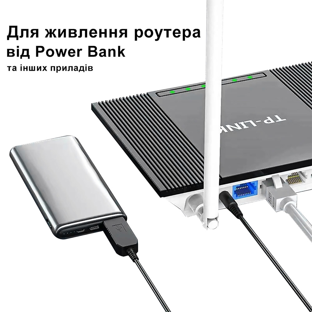 Кабель DC-POWER для роутера USB to DC 5.5 х 2.1 мм 12V 1А Black (39134) Роз'єм 1 USB тип А (папа)