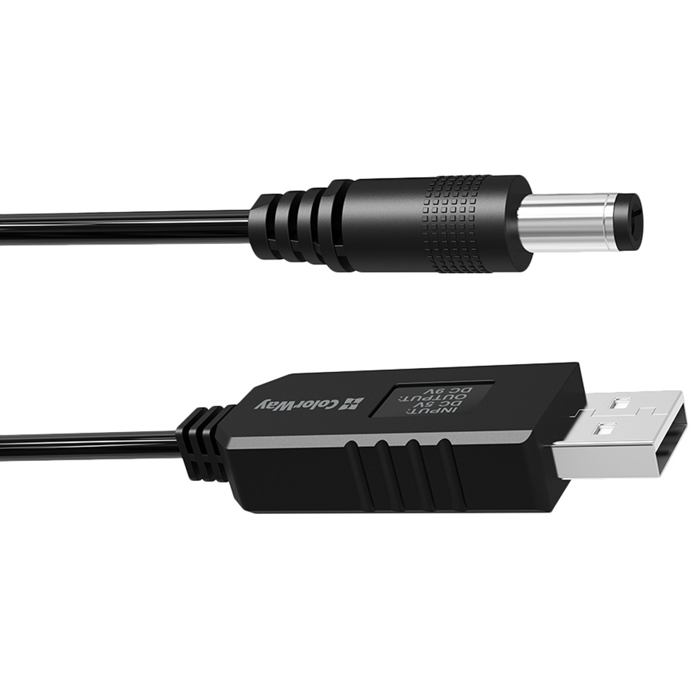 Кабель COLORWAY для роутера 9V (USB-DC 5.5х2.5mm) 1 м Black (CW-CBUD066-BK) Додатково Вхідна напруга: 5V-2.4A$ Вихідна напруга: 9V-1A, 10W Max