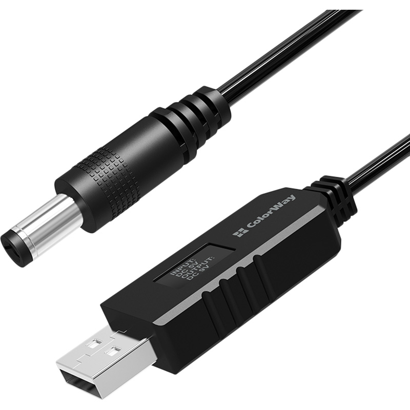 Кабель COLORWAY для роутера 9V (USB-DC 5.5х2.5mm) 1 м Black (CW-CBUD066-BK)