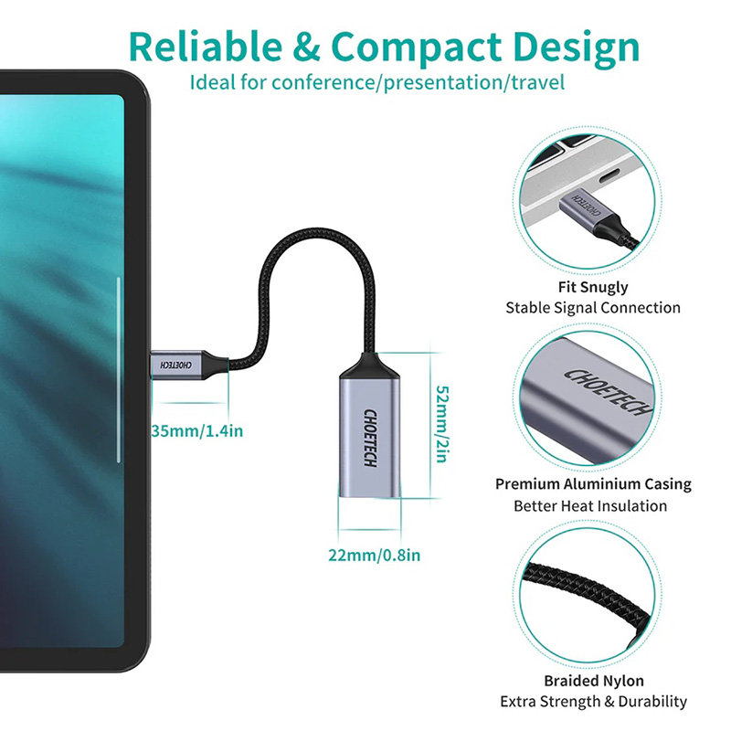 Переходник CHOETECH USB 3.1 Type-C - Displayport F 4K 60Hz (HUB-H11-GY-V2) Длина 0.2