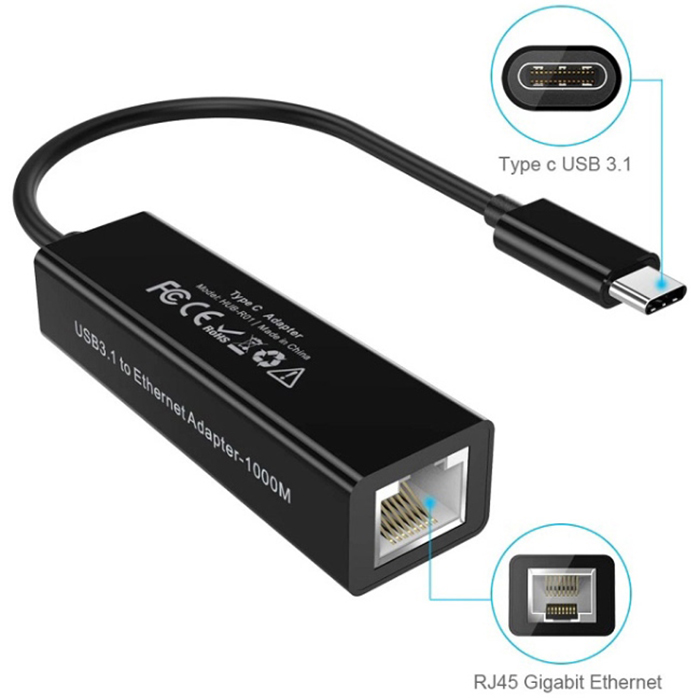 Перехідник CHOETECH USB 3.1 Type-C - Ethernet RJ45 1000Mb 0.15 м (HUB-R01-BK) Довжина 0.15