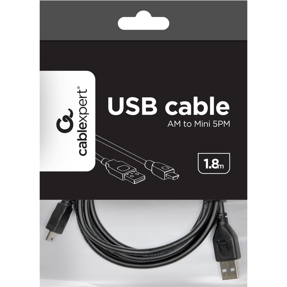 Кабель GEMBIRD USB 2.0 mini 5pin 1.8 м Black (CCP-USB2-AM5P-6) Роз'єм 1 USB тип А (папа)