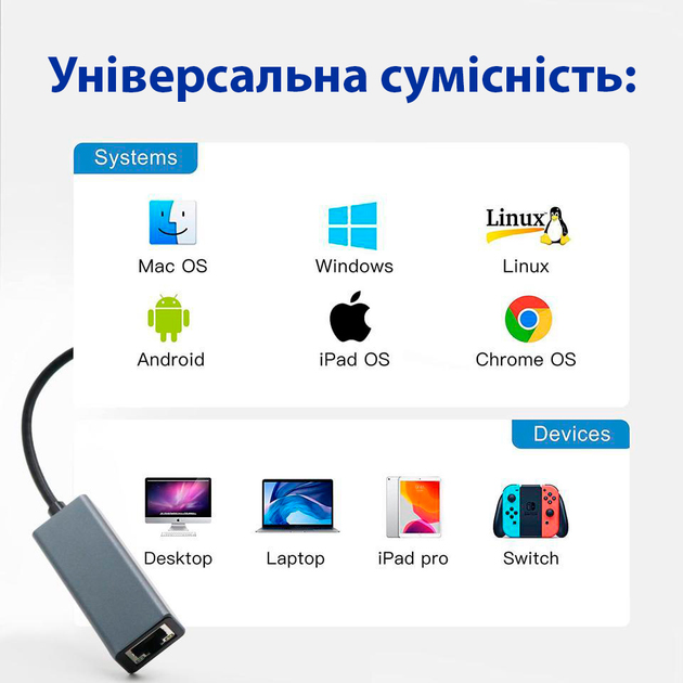 Фото 4 Адаптер DYNAMODE USB 3.0 Type-C RJ45 RTL8153 (DM-AD-GLAN-C)