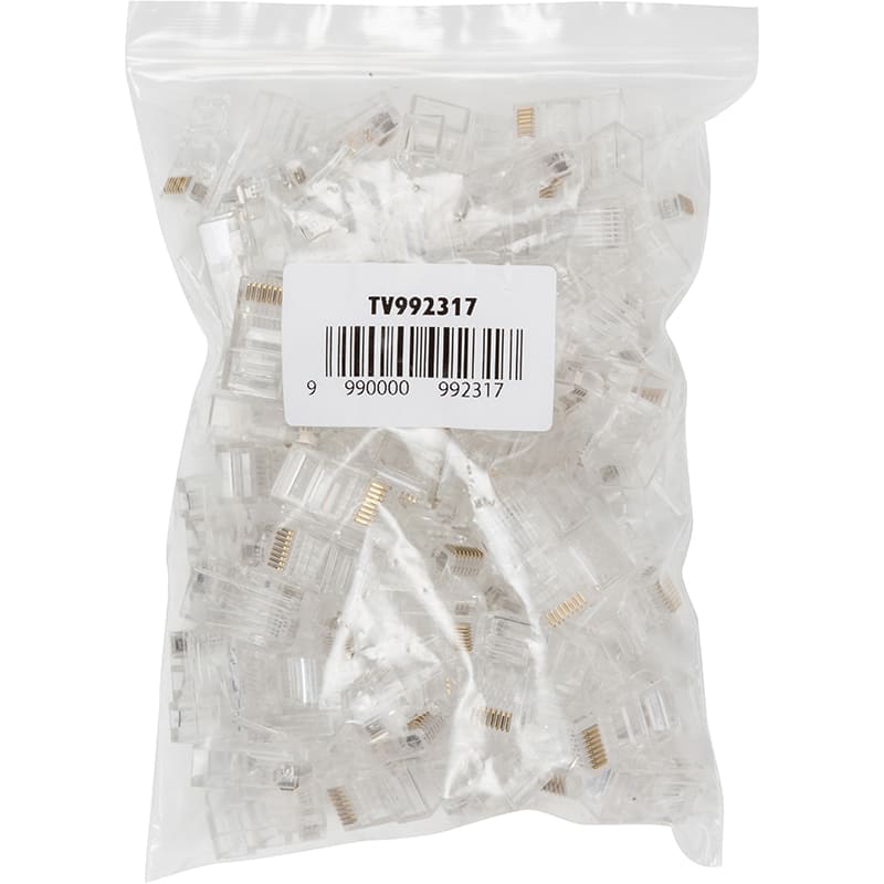 Конектори POWERPLANT RJ45 (8P8C) UTP CAT6 LY-US010 100 шт (TV992317) Додатково 8-контактний штекер (вгору 4-контактний, вниз 4-контактний); Тип кабелю: UTP CAT6; Технологія: 8P8C.