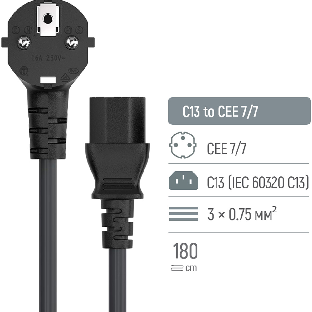 Фото Кабель COLORWAY CEE7/7-C13 1.8 м Black (CW-CBP082-BK)