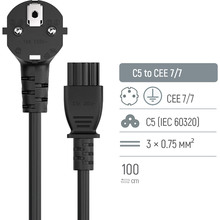 Кабель COLORWAY CEE7/7-C5 1 м Black (CW-CBP084-BK)
