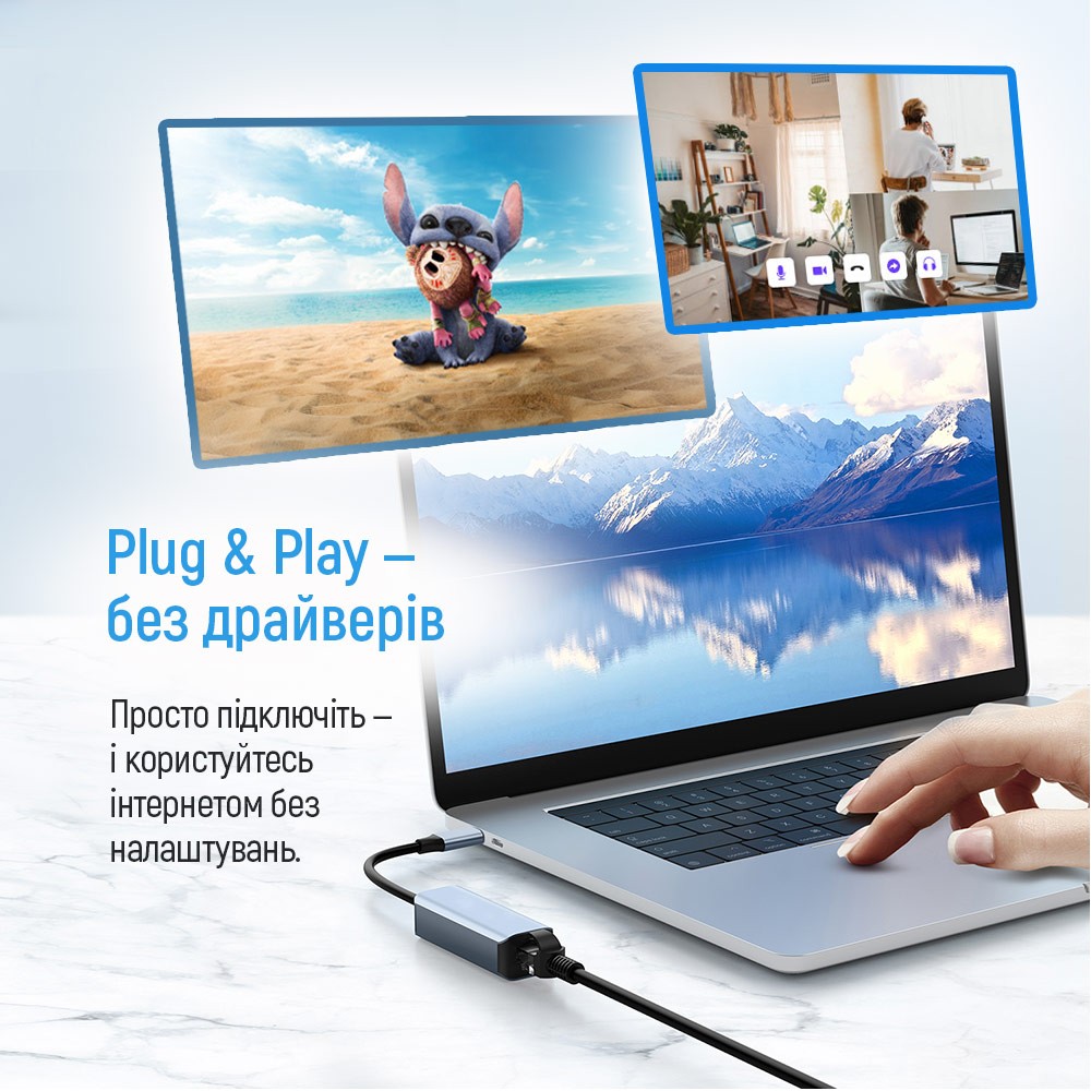 Зображення Мережевий адаптер COLORWAY USB-A/USB-C 3.0 – RJ45 Gigabit Ethernet (CW-AD-CRG)