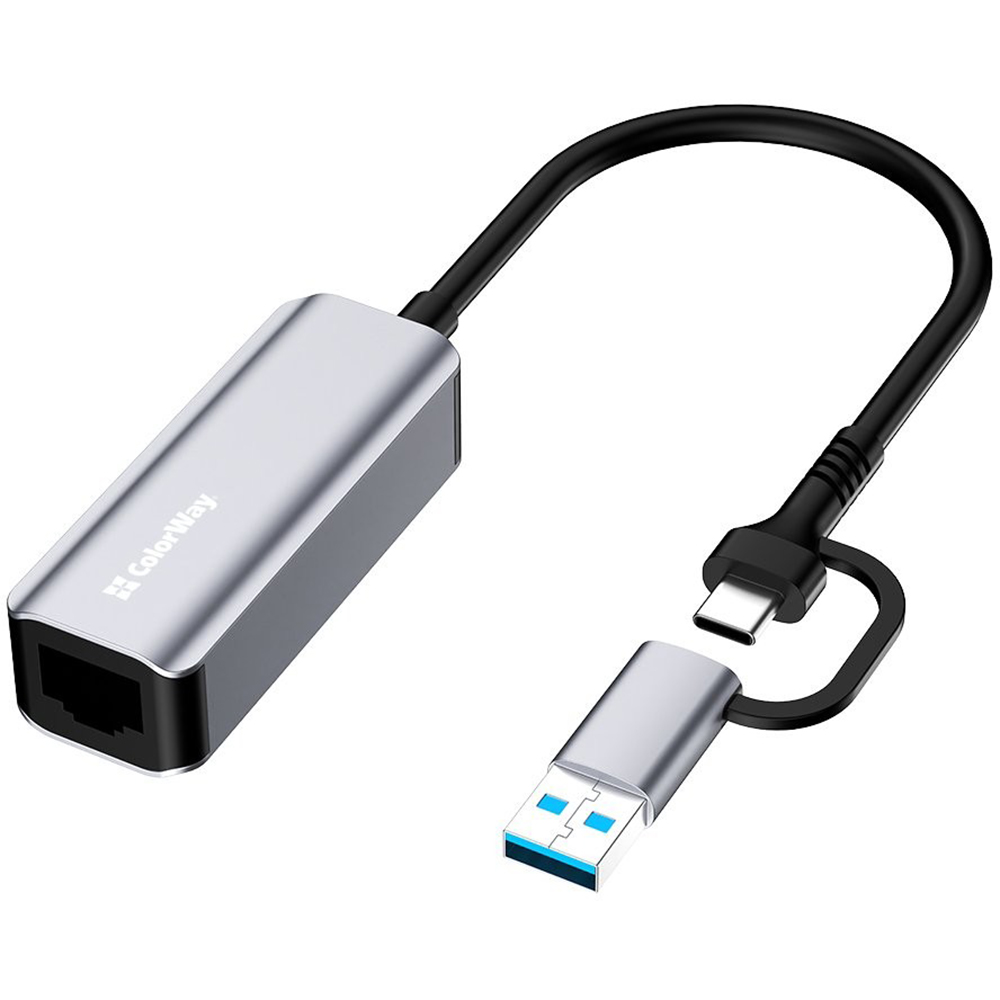 Мережевий адаптер COLORWAY USB-A/USB-C 3.0 – RJ45 Gigabit Ethernet (CW-AD-CRG) Вид перехідник