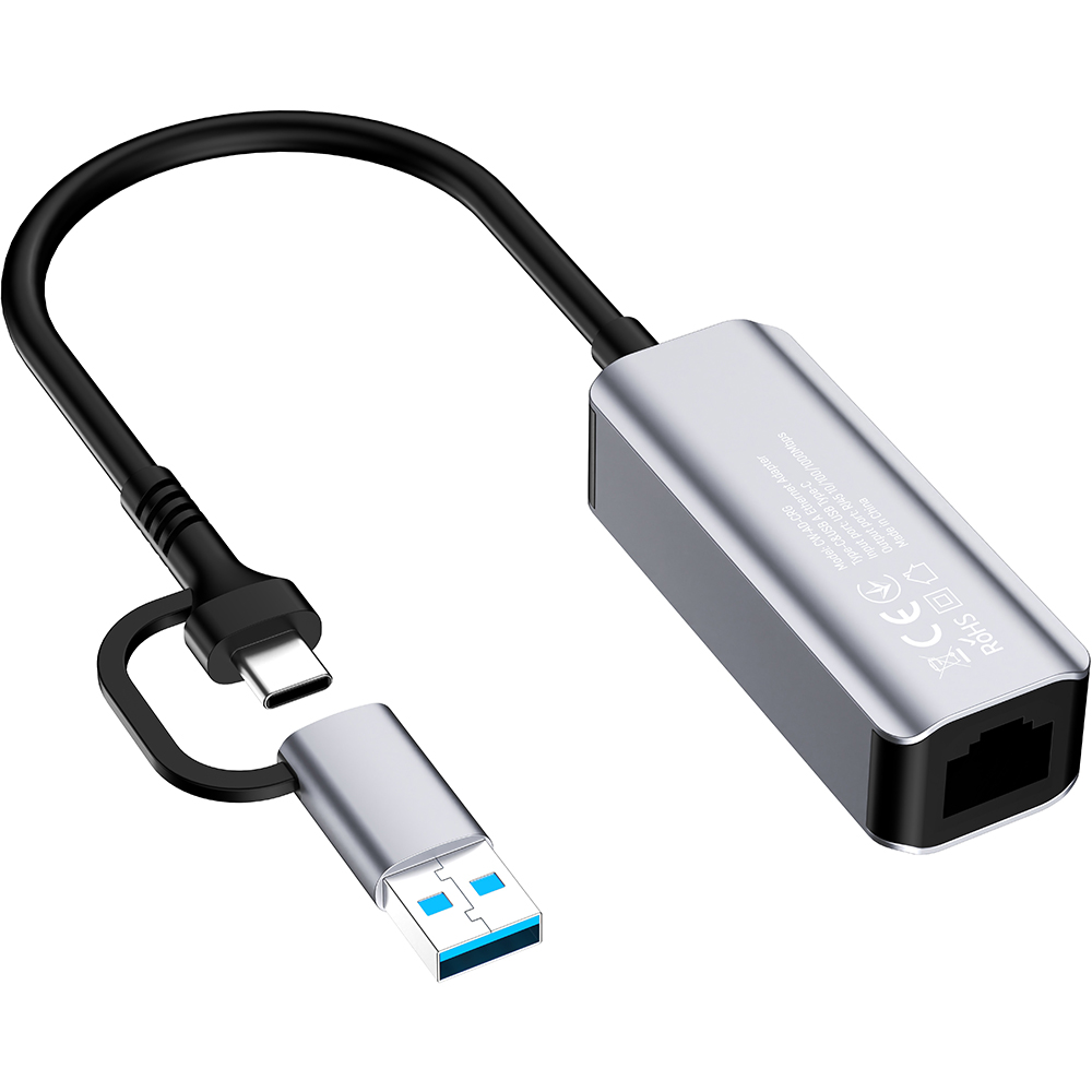 Мережевий адаптер COLORWAY USB-A/USB-C 3.0 – RJ45 Gigabit Ethernet (CW-AD-CRG) Додатково підключення через USB-A чи USB-C; підтримка RJ45 Gigabit Ethernet до 1Гбіт/с; Plug & Play, драйвери не потрібні; сумісність з Windows, MacOS, Linux, Chrome OS та Android (OTG); компактний алюмінієвий корпус