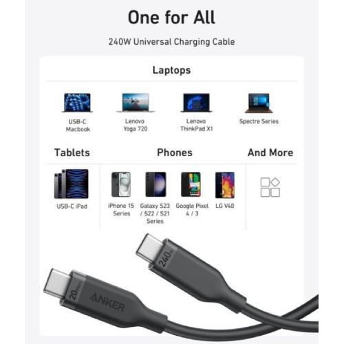Внешний вид Кабель ANKER USB Type-C - USB Type-C 240W 0,9 м Black (A80N1H11)