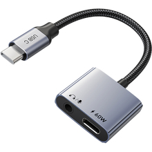 ь CABLETIME Аудіо адаптер USB Type-C (M) - 3.5 мм (F) / Type-C (F) PD60W (CPA1G)