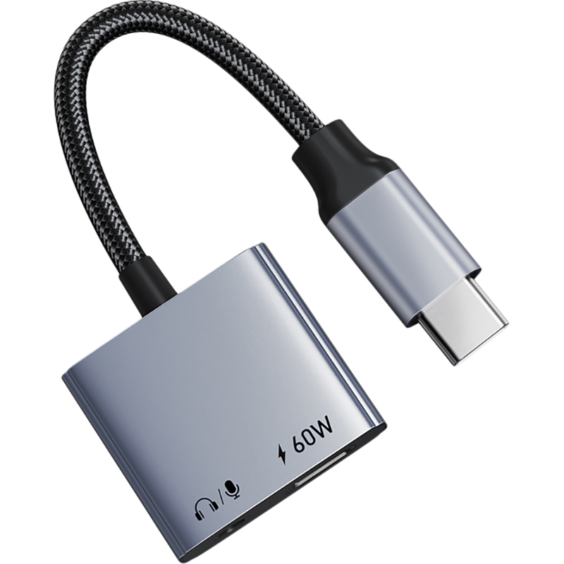 ь CABLETIME Аудіо адаптер USB Type-C (M) - 3.5 мм (F) / Type-C (F) PD60W (CPA1G) Вид переходник
