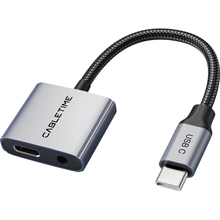 ь CABLETIME Аудіо адаптер USB Type-C (M) - 3.5 мм (F) / Type-C (F) PD60W (CPA1G)
