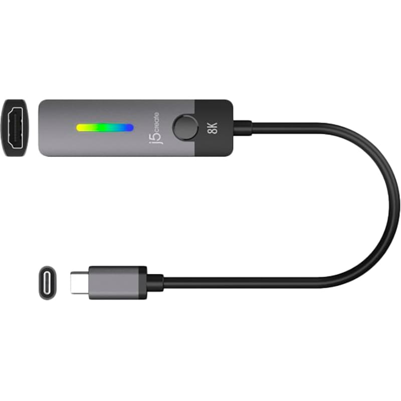 Переходник J5CREATE USB Type-C - HDMI Grey/Black (JCA157-N) Дополнительно HDMI 2.1; DSC: 8K 60 Гц или 4K 144 Гц; Без DSC: 8K 30 Гц или 4K 120 Гц