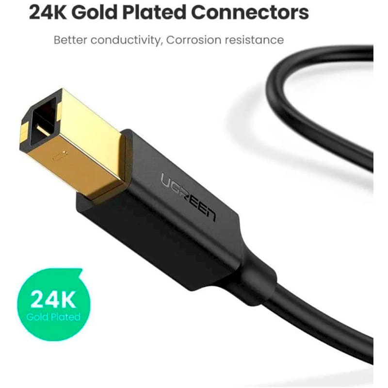 Кабель UGREEN US135 USB Type A - USB Type B 3 м Black (10351) Роз'єм 1 USB тип А (папа)