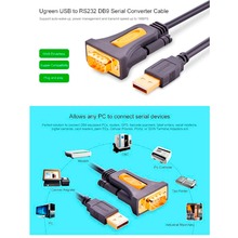 Кабель UGREEN CR104 USB Type A-RS-232 2 м Black (20222)