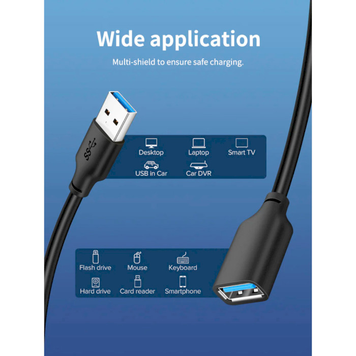 Зовнішній вигляд Подовжувач CABLETIME USB 3.0 AM - AF 2м Black (CA915408)