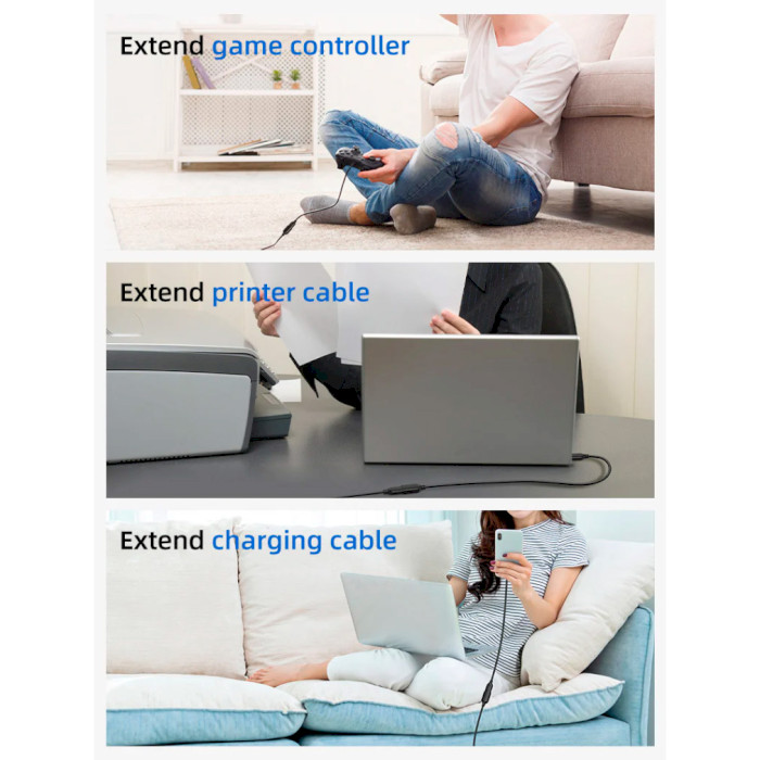 Подовжувач CABLETIME USB 3.0 AM - AF 2м Black (CA915408) Роз'єм 2 USB тип А (мама)