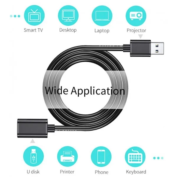 Кабель ESSAGER USB 3.0 AM/AF 2 м Black (EXCAM-YTC01) Роз'єм 1 USB тип А (папа)