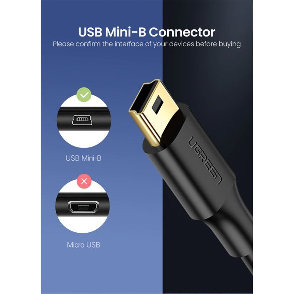 Кабель UGREEN USB 2.0 AM - Mini USB 5P 0.5m Вlack (10354) Роз'єм 2 USB тип А (папа)