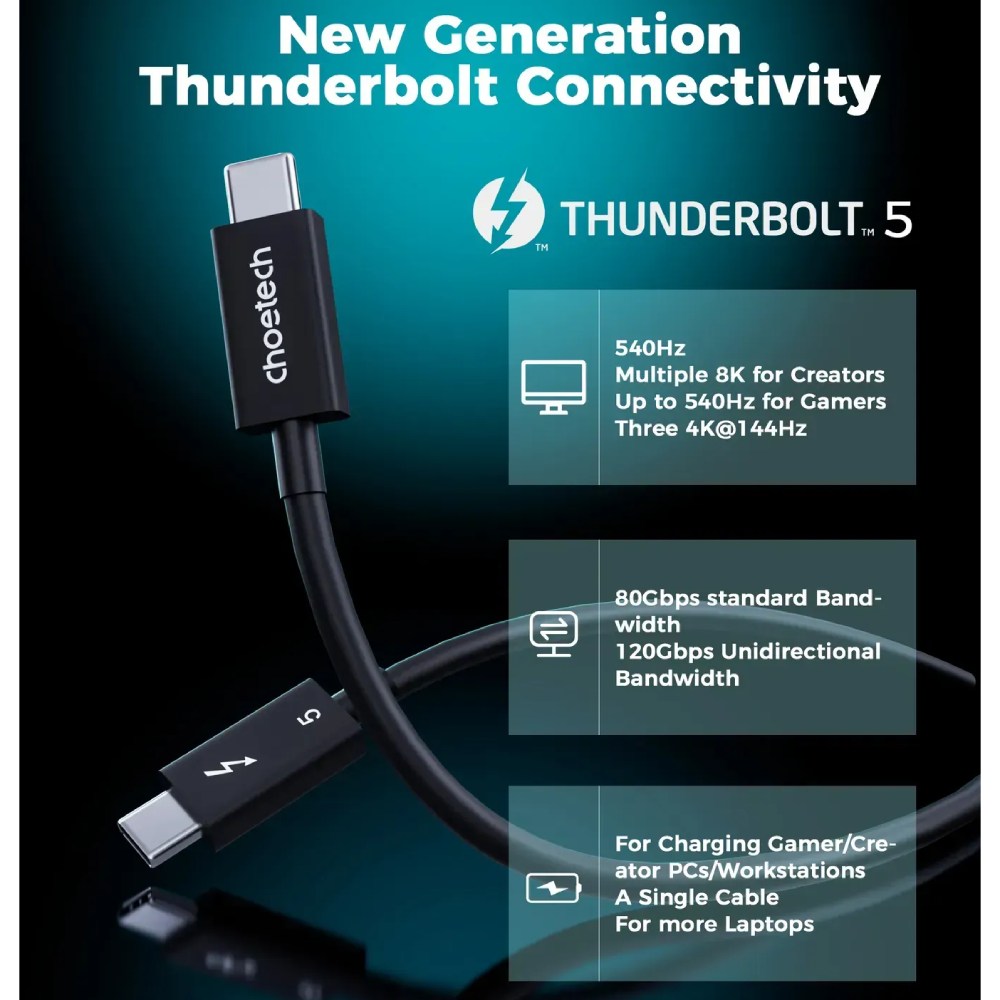 Кабель CHOETECH A3011 Thunderbolt 5 Intel USB Type-C - USB Type-C 1 м (A3011) Разъем 2 Thunderbolt