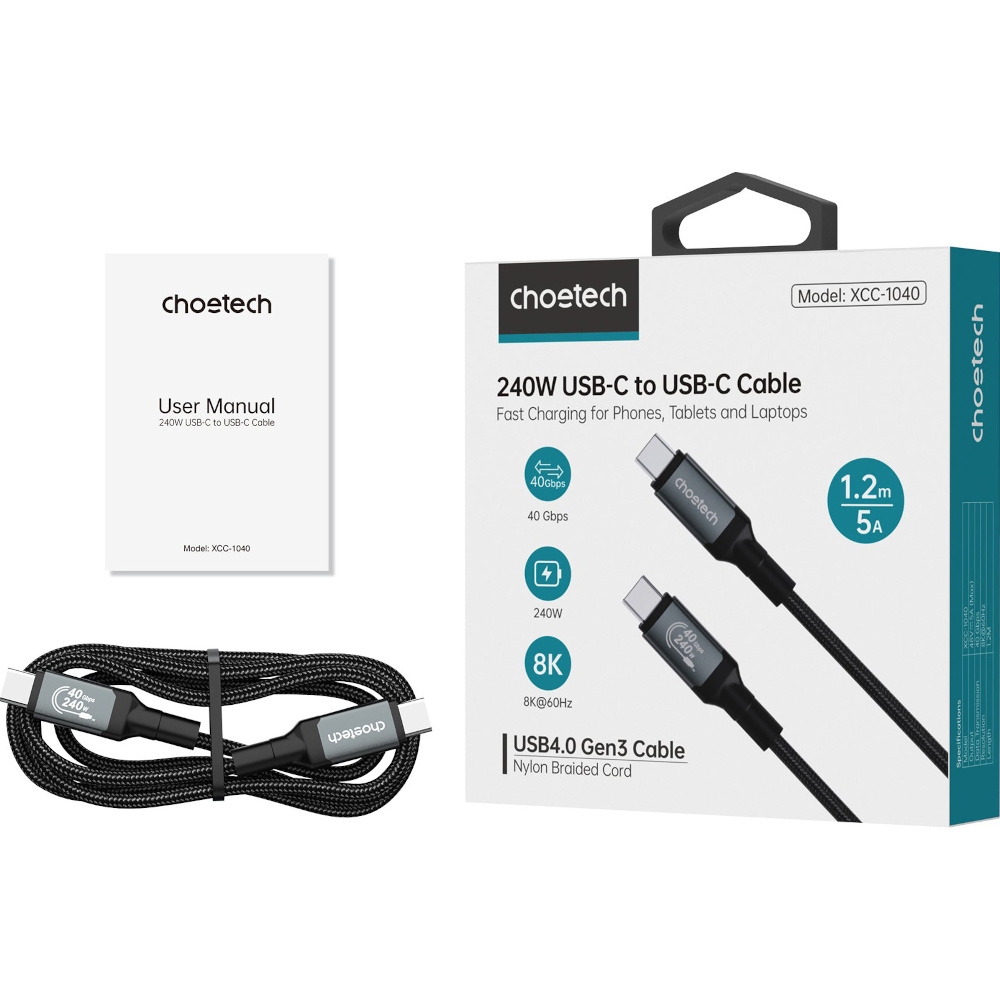 Изображение Кабель CHOETECH XCC-1040 USB Type-C - USB Type-C 4 GEN3 1.2 м