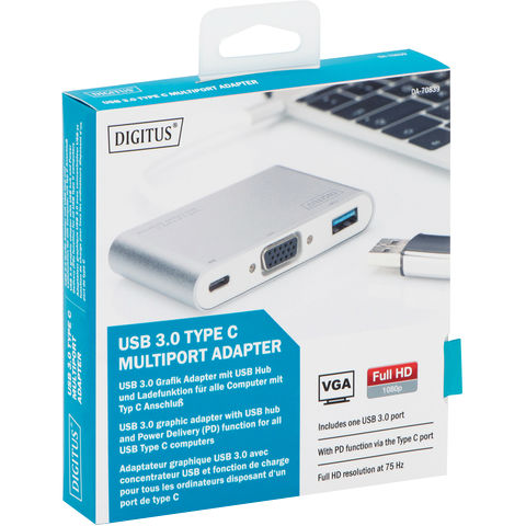 Перехідник DIGITUS USB Type-C to VGA (DA-70839) Роз'єм 3 USB тип А (мама)