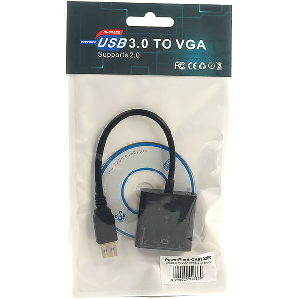 Переходник POWERPLANT USB 3.0 M - VGA F (CA910380) Разъем 2 USB тип А (папа)