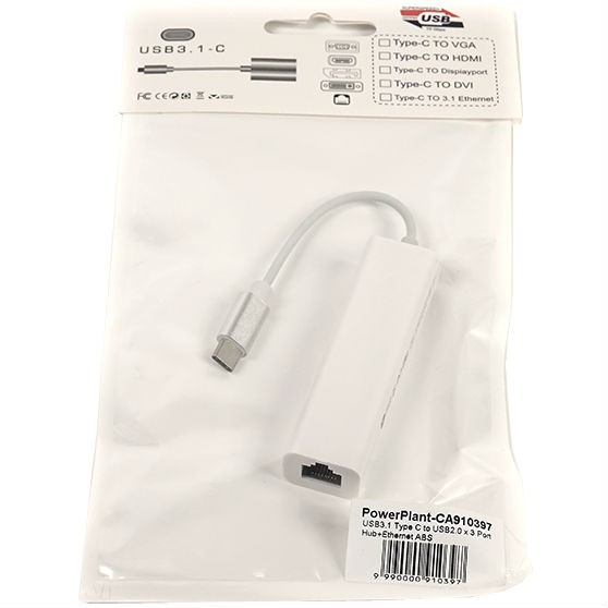 Переходник POWERPLANT USB Type-C - 3 порта USB 2.0 + Ethernet (CA910397) Разъем 3 USB тип А (мама)