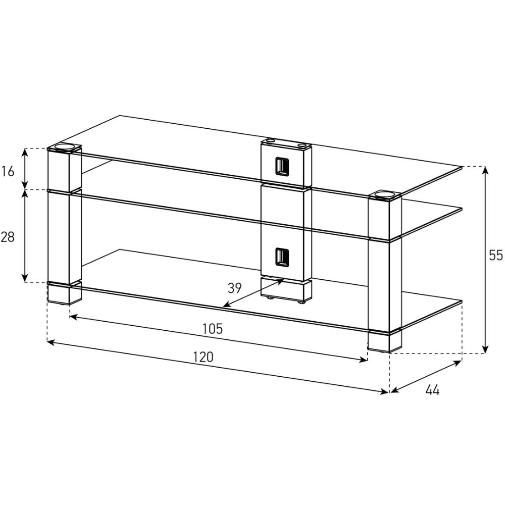 Тумба SONOROUS PL 3400-B-HBLK Материал каленое стекло, алюминий