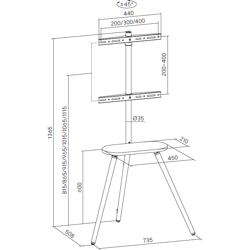 Фото Стійка OFFICEPRO TVS226 43-65" Black/Walnut (TVS226)