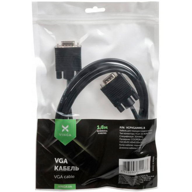 Кабель VINGA VGA 1.8 м VCPVGAMM1.8 (U0381733) Тип разъема VGA - VGA