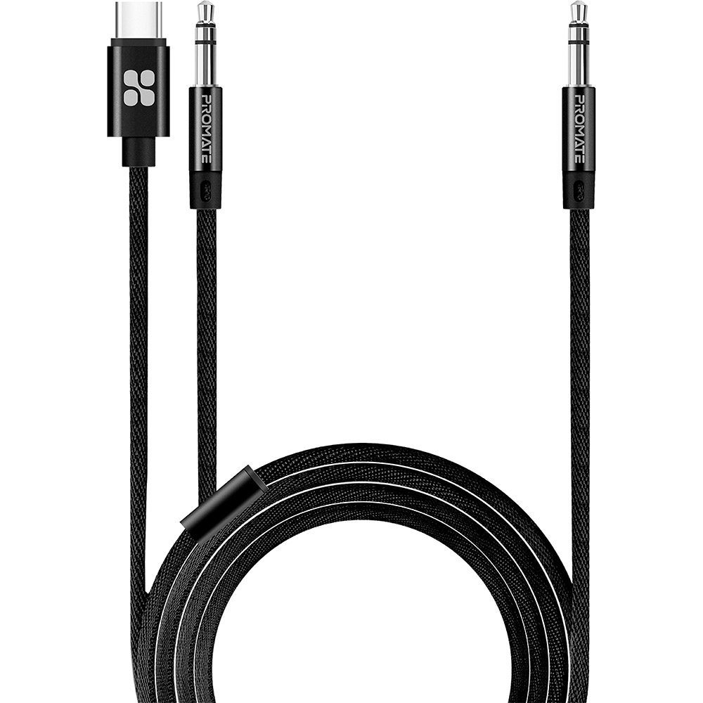 

Переходник Promate AuxLink-CM AUX 3.5 мм to USB-C + AUX 3.5 мм 1.2 м Black (auxlink-cm.black), AuxLink-CM USB-C/3.5mm-3.5 мм AUX Black