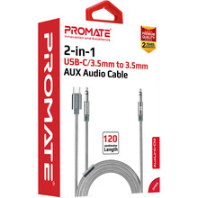 Перехідник Promate AuxLink-CM AUX 3.5 мм to USB-C + AUX 3.5 мм 1.2 м Grey (auxlink-cm.grey)