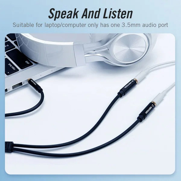 Кабель VENTION Audio 3.5 mm M 4pin - 2x3.5mm F Black Metal Type 0.3 м (BBVBY) Вид кабель