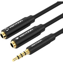 Кабель VENTION Audio 3.5mm M 4pin - 2x3.5mm F Black Metal Type 0.3 м (BBVBY)