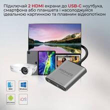 Перехідник PROMATE Type-C/2xHDMI (medialink-h2.grey)