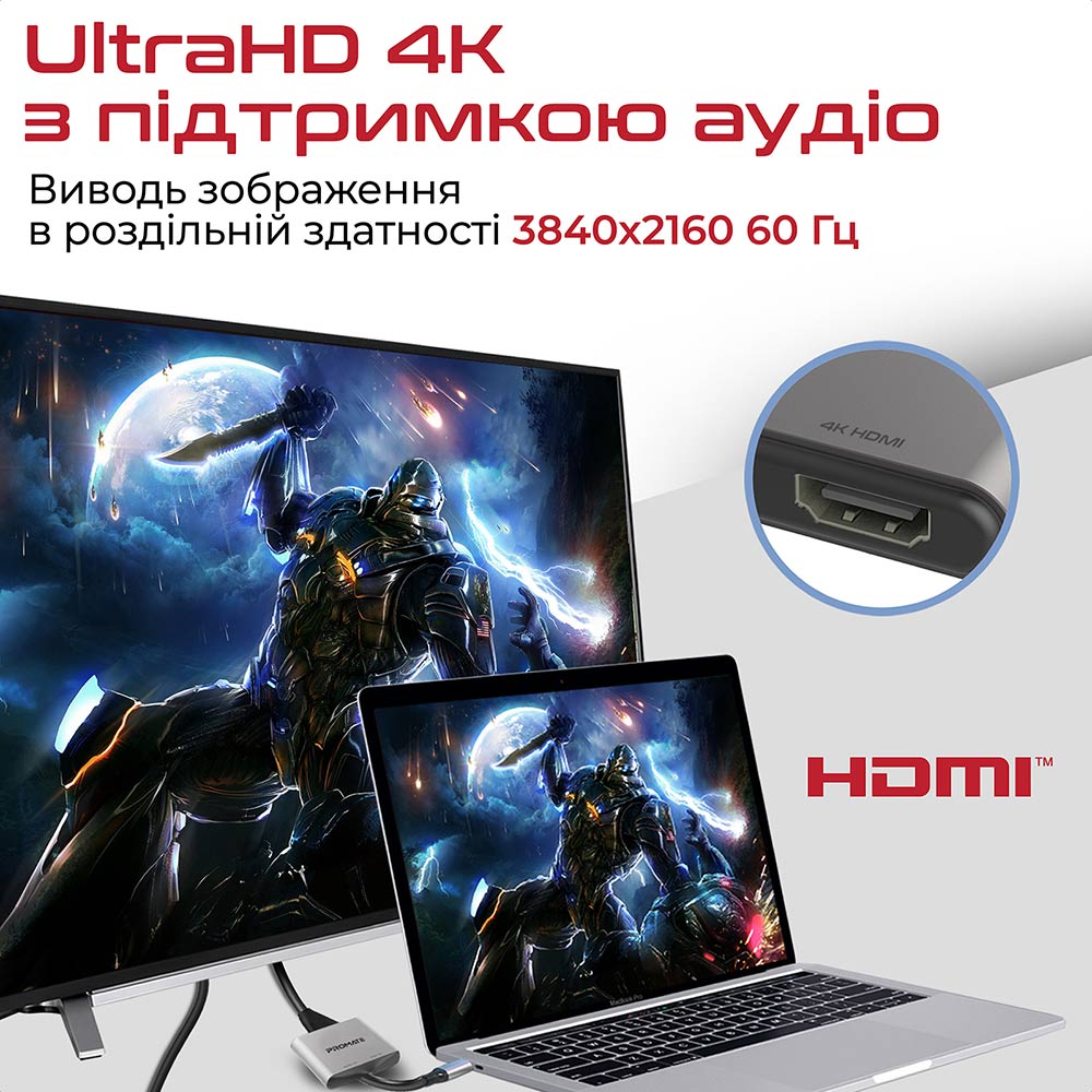 Перехідник PROMATE Type-C/2xHDMI (medialink-h2.grey) Конектори папа-мама
