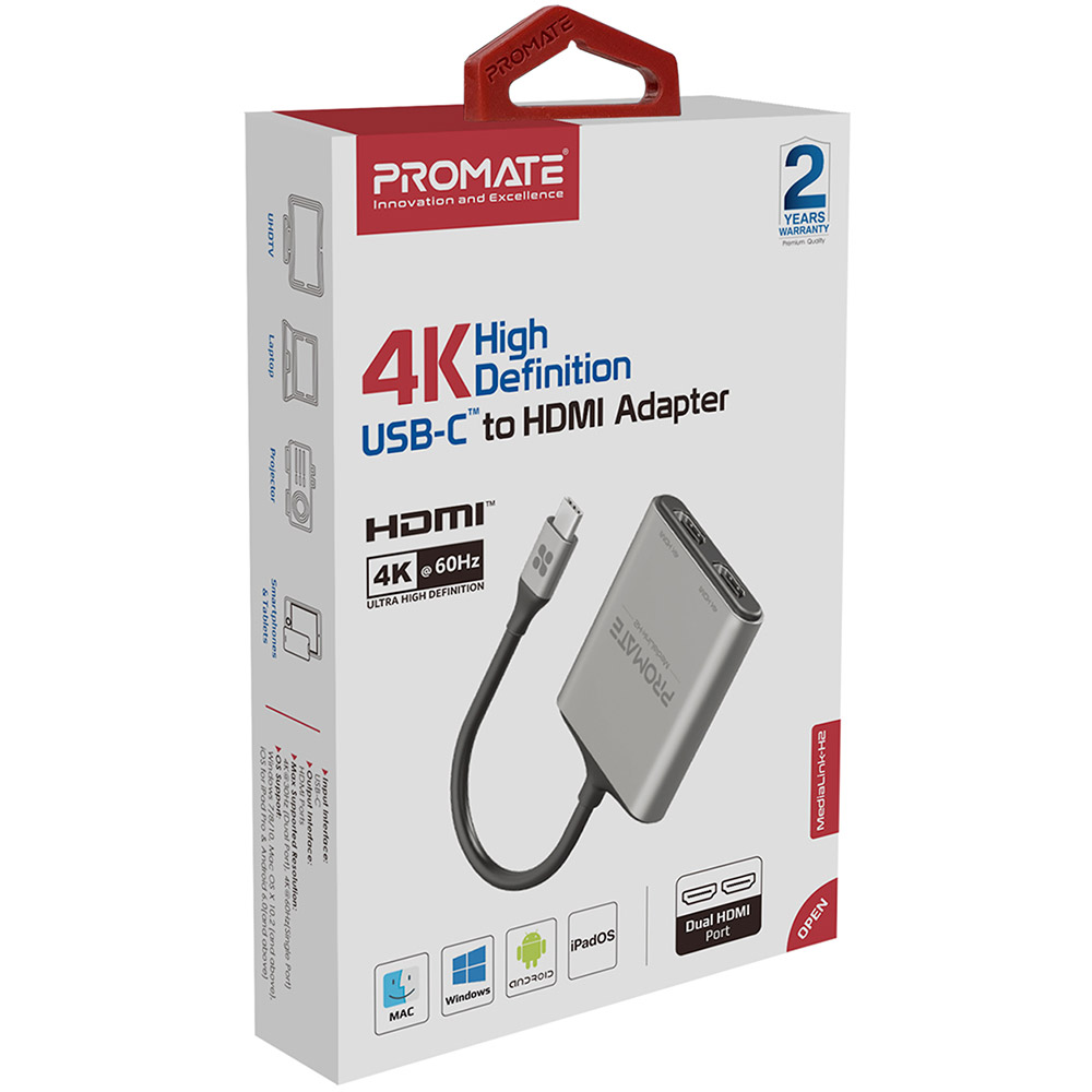 Перехідник PROMATE Type-C/2xHDMI (medialink-h2.grey) Вид перехідник