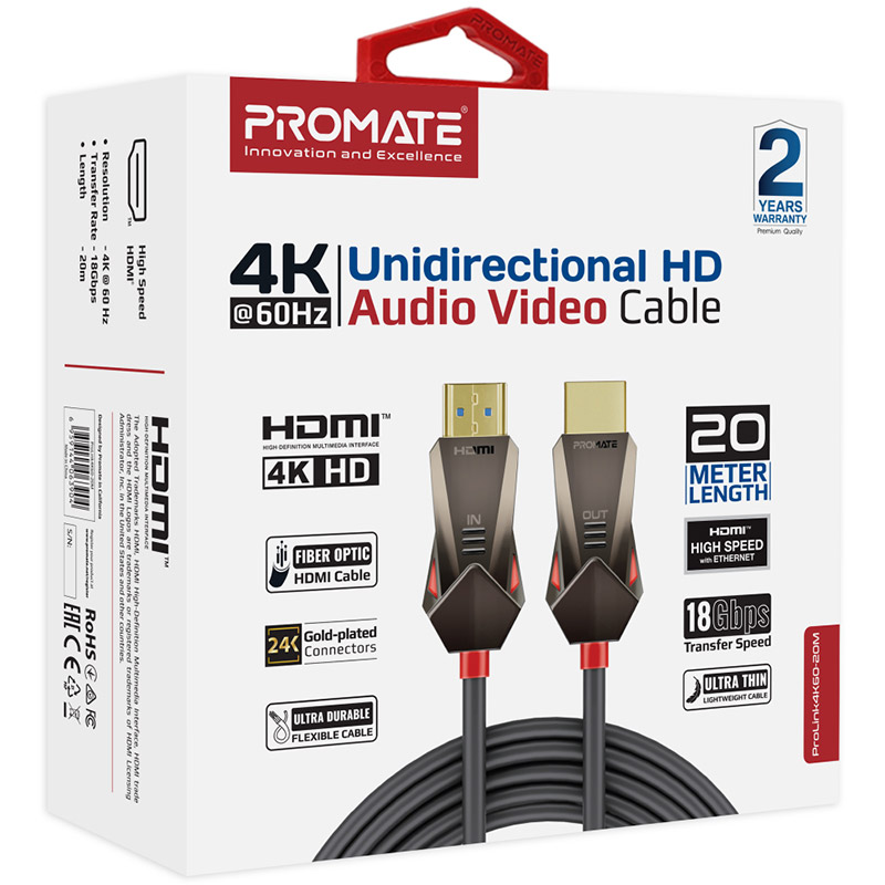 Заказать Кабель PROMATE HDMI - HDMI v.2.0 20 м Black (prolink4k60-20m)