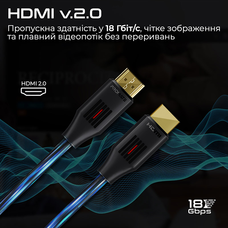 Кабель PROMATE HDMI - HDMI v.2.0 3 м Black (prolink4k60-300) Тип разъема HDMI - HDMI 