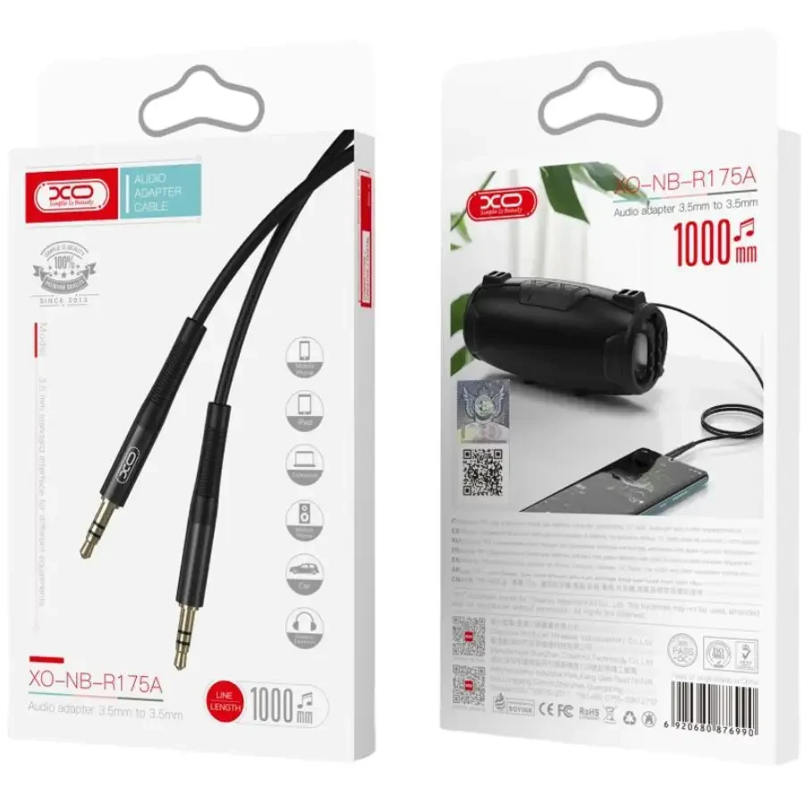 Кабель XO NBR175A 1m Audio Cable Black (NBR175A-BK) Тип роз'єму 3.5 - 3.5