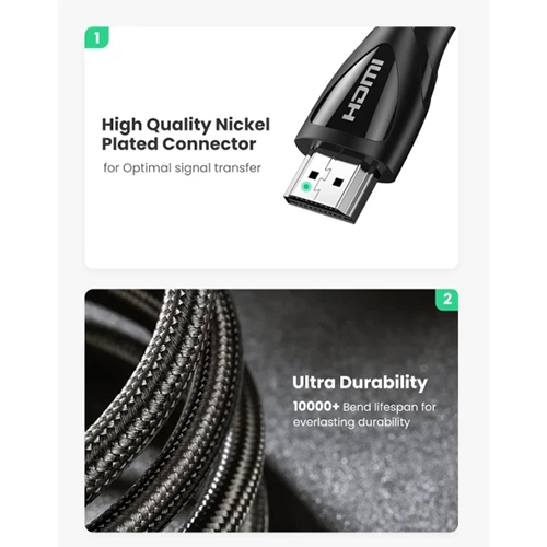 Кабель UGREEN HD140 HDMI to HDMI 1.5 m v2.1 UltraHD 8K-3D Black (90403194) Тип роз'єму HDMI - HDMI