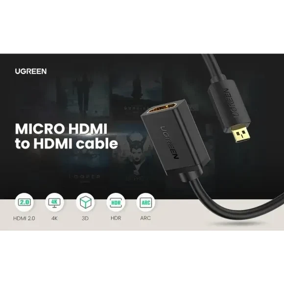 Перехідник UGREEN Micro HDMI Male to HDMI 0,22m Black (90403476) Конектори мама-папа